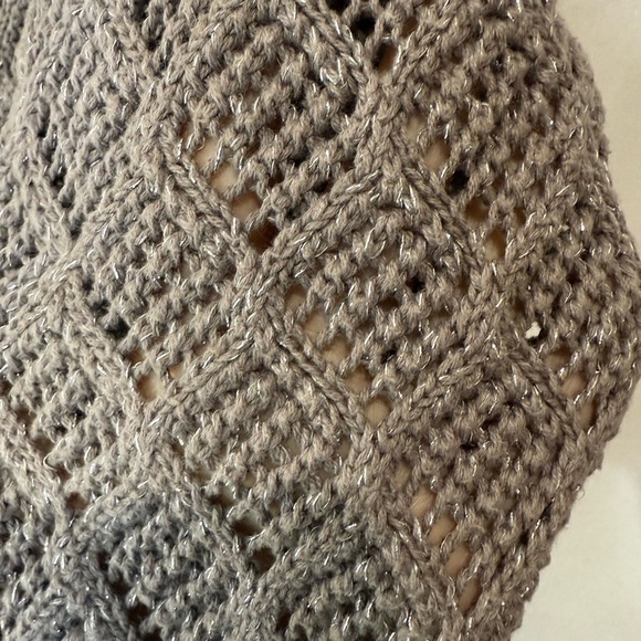 LOFT Metallic Pointelle Knit Sweater Open Weave Subtle Shimmer Taupe Size Medium - Picture 9 of 10
